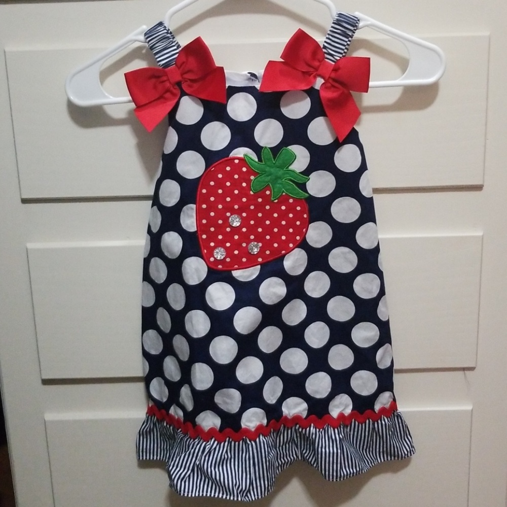 Navy and white strawberry dress